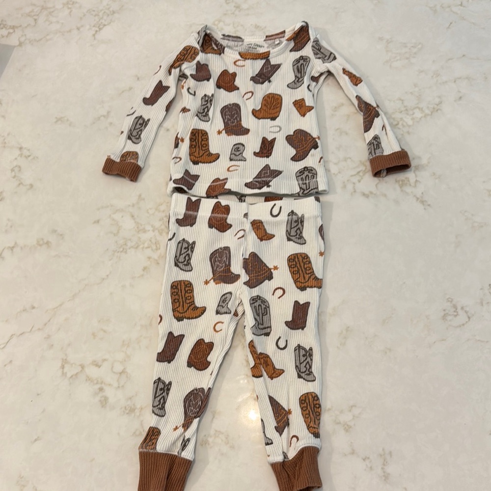 Angel Dear Little Boys Cowboy Western Boot Print Pajama Set 18-24M